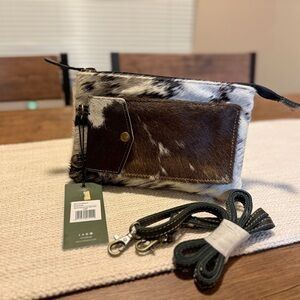 Myra Bag Cowhide Crossbody with Black and Brown Accents
